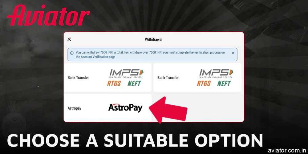Select the most convenient option for your Aviator payout.