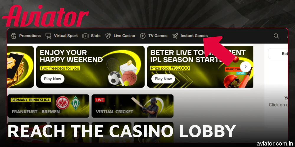 Navigate to the game lobby to find the Aviator demo.