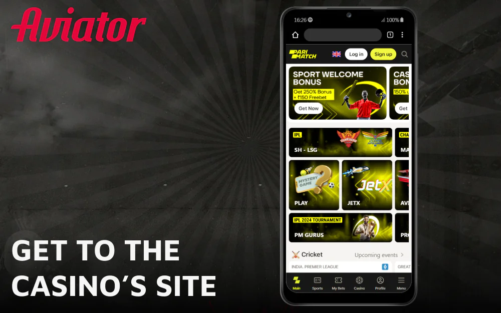 Head to the casino's homepage to get started with Aviator