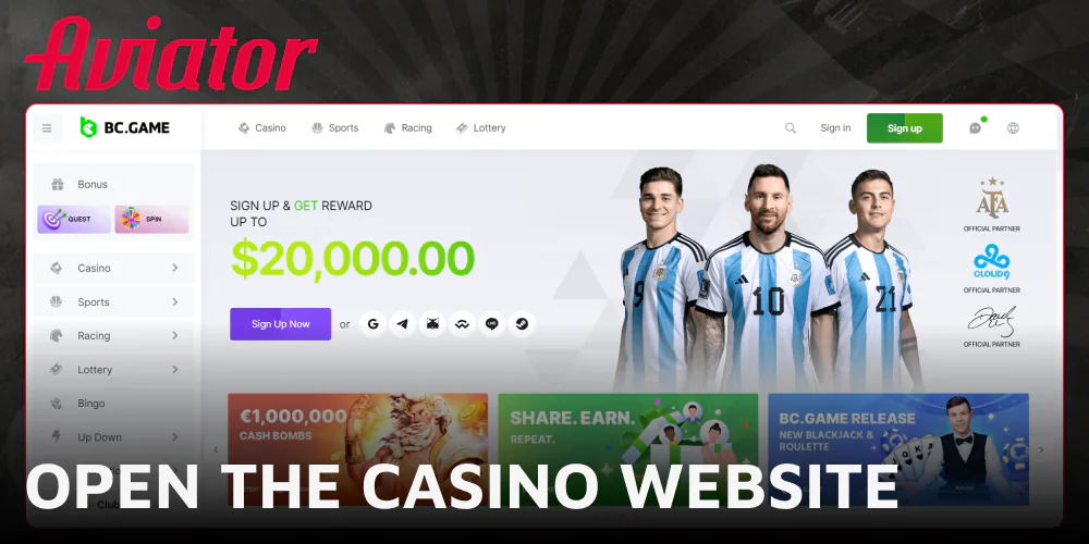 Head over to the casino's website to get started with Aviator