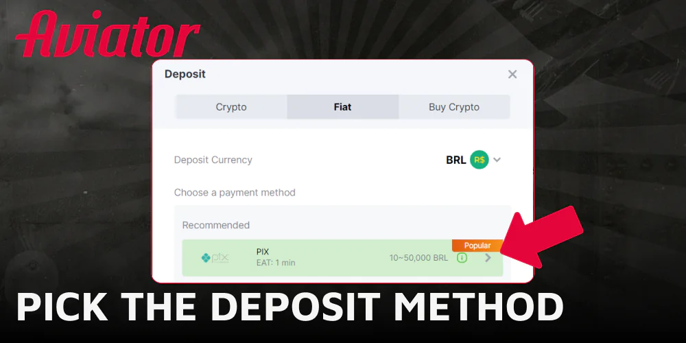 Select your preferred payment method to fund your Aviator balance