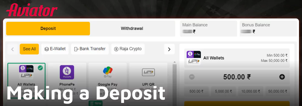 Top up your Rajabets account to start betting on Aviator